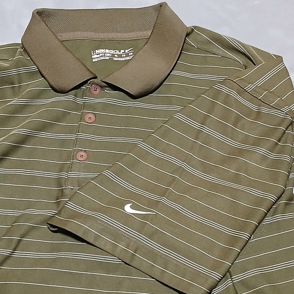 Nike Other - Nike Mens XL Olive Green Striped Polo Shirt Golf Fit Dry Outdoor Performance Top